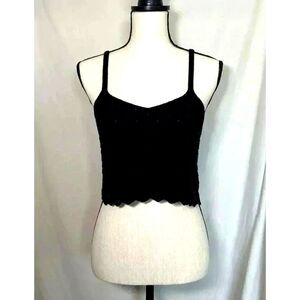Knit Crop Top Scalloped Hem & Pattern Black Cotton Blend Willow & Wind Size Med